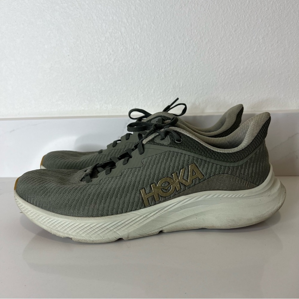 Hoka Men's Olive Green Athletic Sneakers with White Midsole